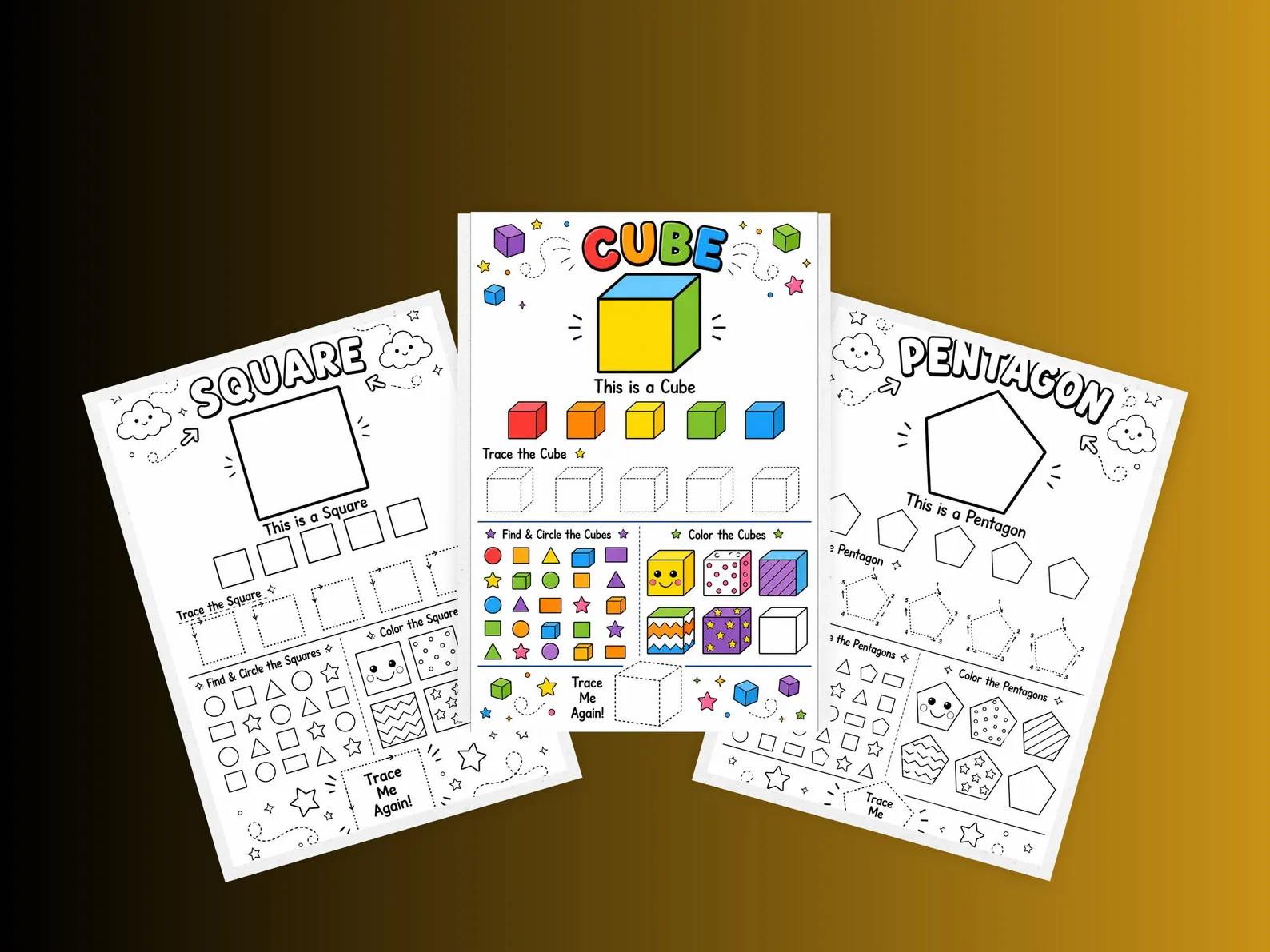 CuteLearner printable Preschool Shapes Worksheets For Kids, Shape Recognition Activities, Kindergarten Math Worksheets, Fine Motor Skills — Tracing Worksheets, — preview 8